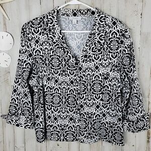 Dressbarn Button Down Blouse Black White Size XL